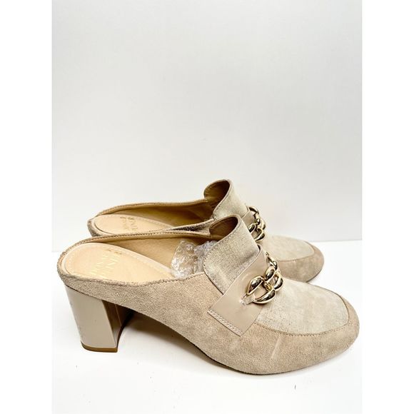 Donald Pliner Mule Womens Size 9 Tan Chained Slip On Leather Block Heel Shoes - Picture 2 of 11